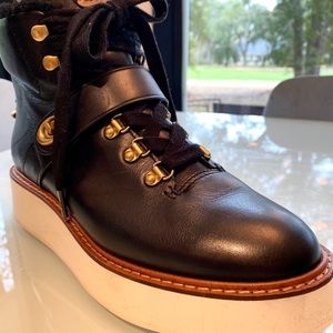 Coach black leather wedge boots